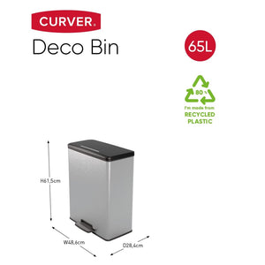 Curver Pedal Bin Deco Rectangular 65L Silver