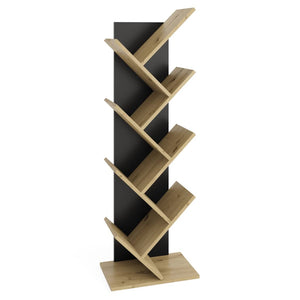 FMD Standing Geometric Bookshelf Oak and Black