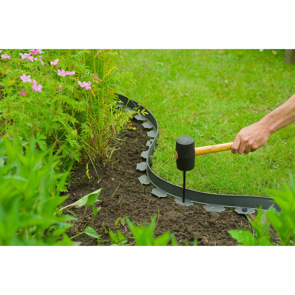 Nature Garden Border Edging Set H5 cm x 10 m with Anchors Grey