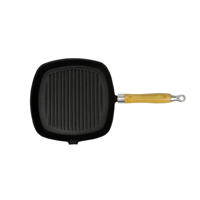 vidaXL Grill Pan with Wooden Handle Cast Iron 20x20 cm