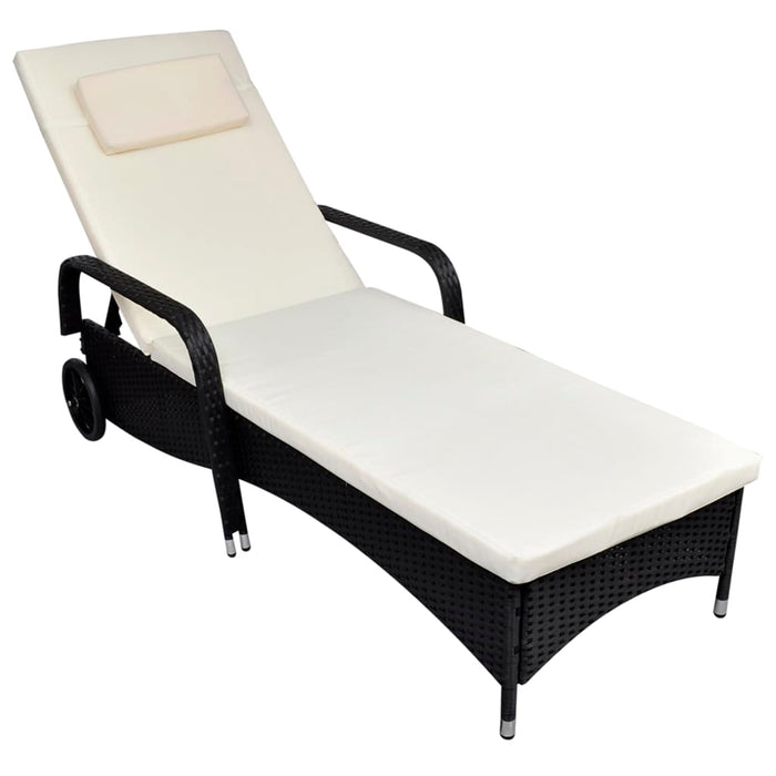 vidaXL Sun Lounger with Wheels Poly Rattan Black