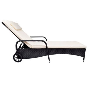 vidaXL Sun Lounger with Wheels Poly Rattan Black