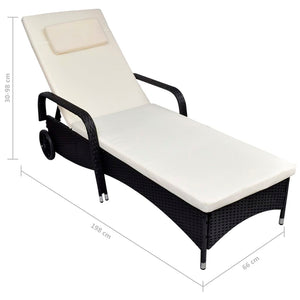 vidaXL Sun Lounger with Wheels Poly Rattan Black