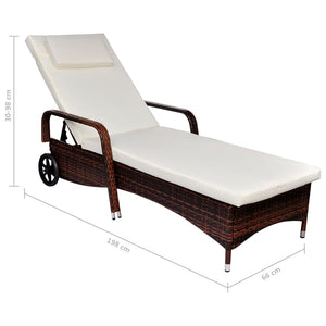 vidaXL Sun Lounger with Wheels Poly Rattan Brown