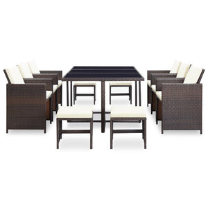 vidaXL 11 Piece Outdoor Dining Set with Cushions Poly Rattan Brown