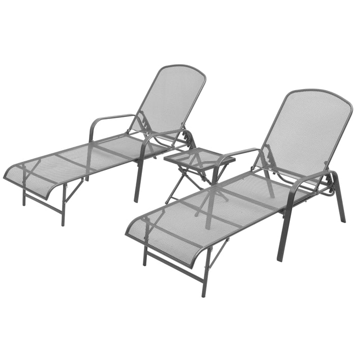 vidaXL Sun Loungers 2 pcs with Table Steel Anthracite