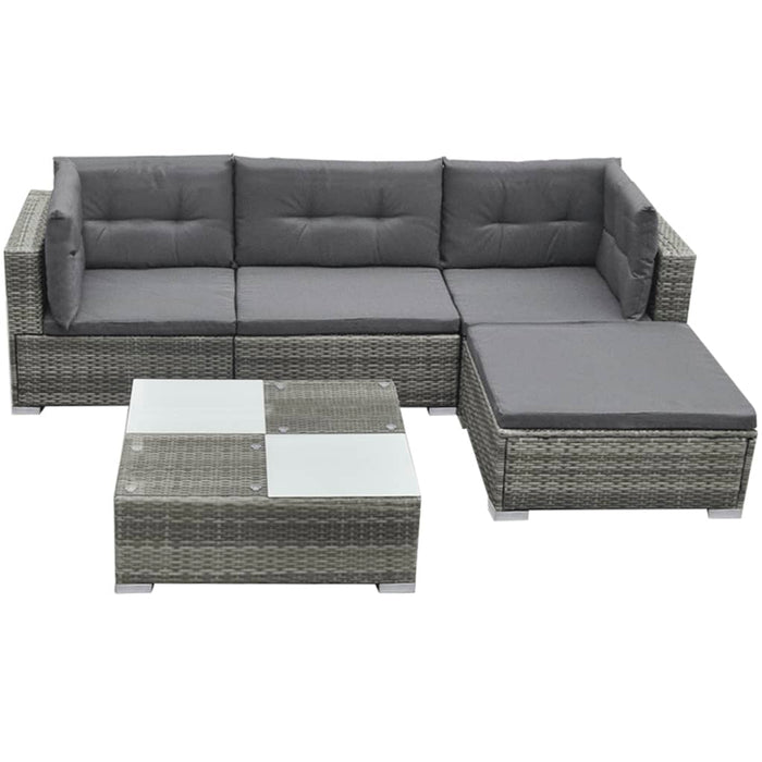 vidaXL 5 Piece Garden Lounge Set with Cushions Poly Rattan Grey