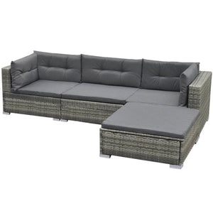 vidaXL 5 Piece Garden Lounge Set with Cushions Poly Rattan Grey