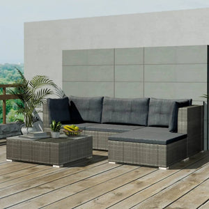 vidaXL 5 Piece Garden Lounge Set with Cushions Poly Rattan Grey