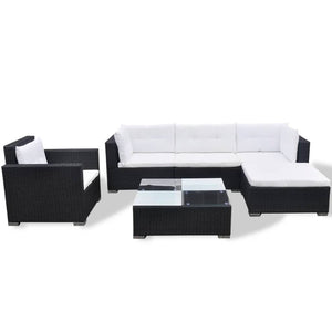 vidaXL 6 Piece Garden Lounge Set with Cushions Poly Rattan Black