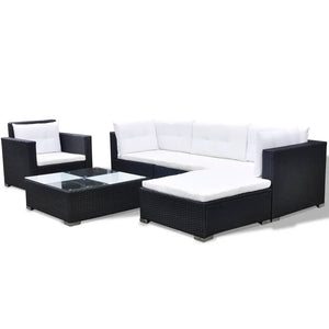 vidaXL 6 Piece Garden Lounge Set with Cushions Poly Rattan Black