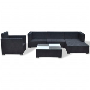 vidaXL 6 Piece Garden Lounge Set with Cushions Poly Rattan Black