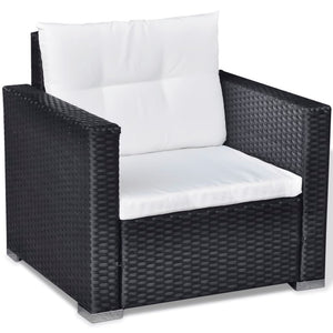 vidaXL 6 Piece Garden Lounge Set with Cushions Poly Rattan Black