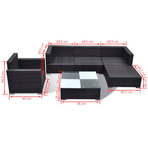 vidaXL 6 Piece Garden Lounge Set with Cushions Poly Rattan Black