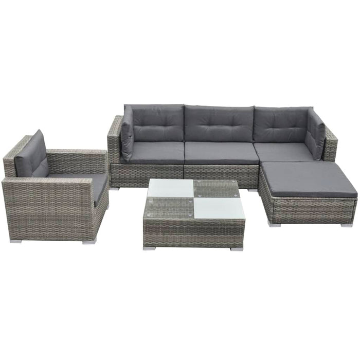 vidaXL 6 Piece Garden Lounge Set with Cushions Poly Rattan Grey