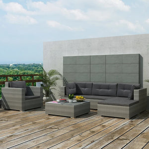 vidaXL 6 Piece Garden Lounge Set with Cushions Poly Rattan Grey