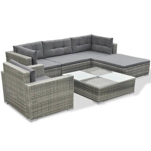 vidaXL 6 Piece Garden Lounge Set with Cushions Poly Rattan Grey