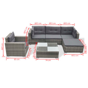 vidaXL 6 Piece Garden Lounge Set with Cushions Poly Rattan Grey