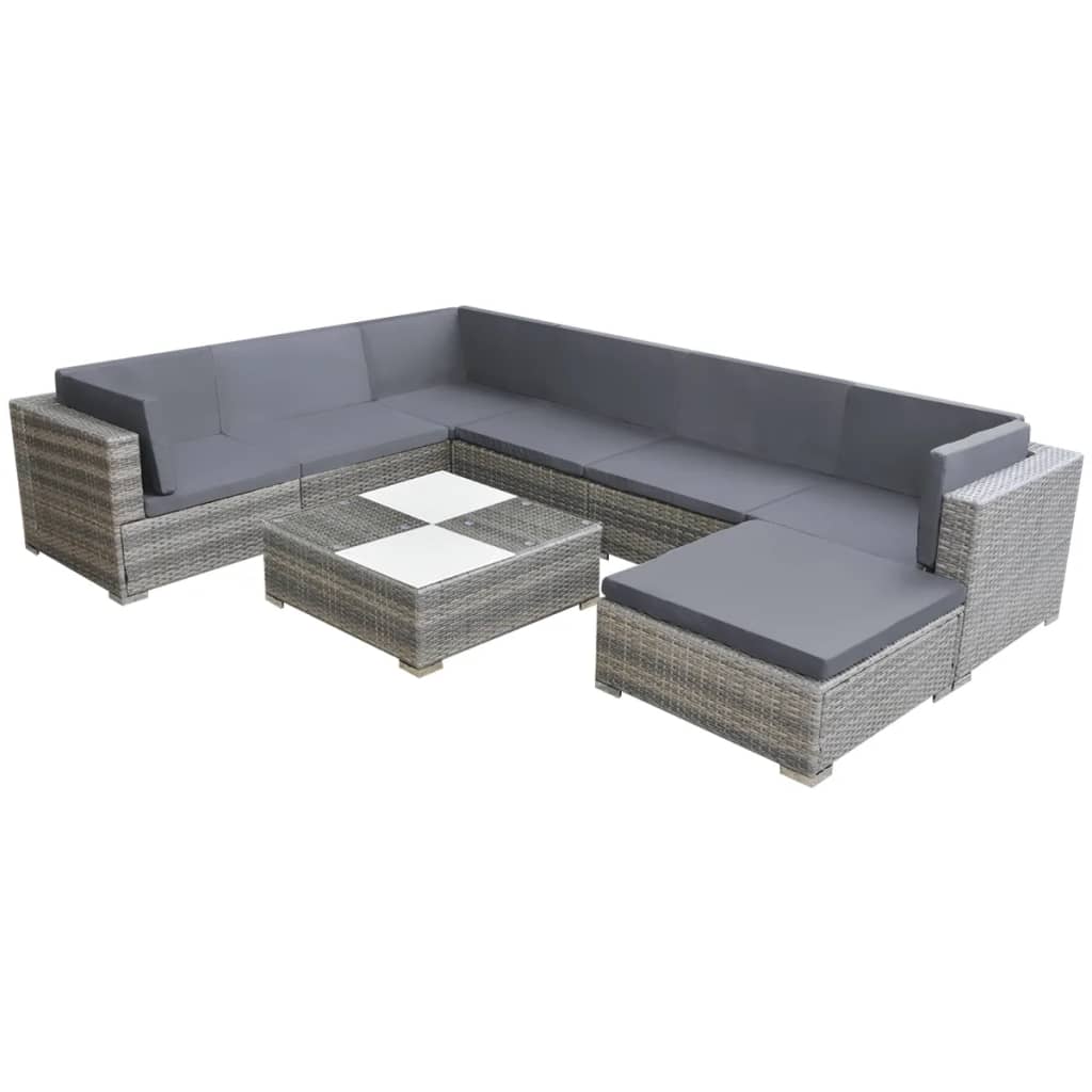 vidaXL 8 Piece Garden Lounge Set with Cushions Poly Rattan Grey