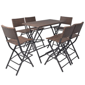 vidaXL 7 Piece Folding Outdoor Dining Set Steel Poly Rattan Brown