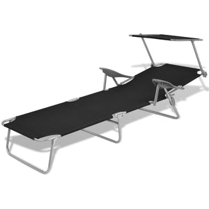 vidaXL Sun Lounger with Canopy Steel Black