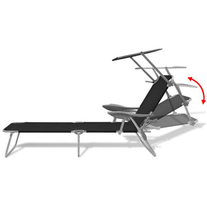 vidaXL Sun Lounger with Canopy Steel Black