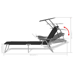 vidaXL Sun Lounger with Canopy Steel Black