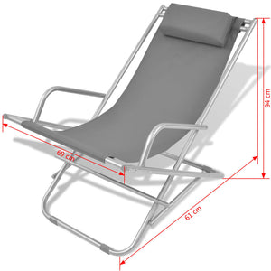 vidaXL Reclining Deck Chairs 2 pcs Steel Grey