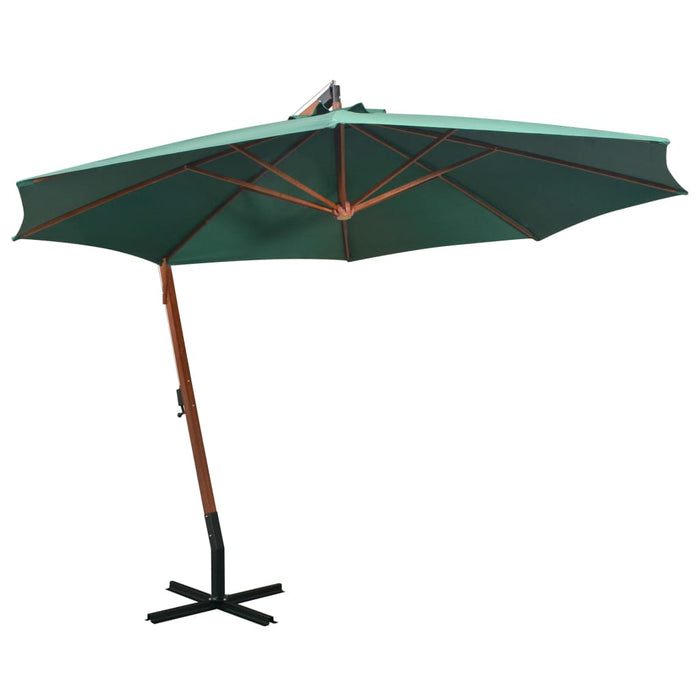 vidaXL Hanging Garden Parasol 350 cm Wooden Pole Green