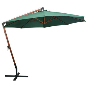 vidaXL Hanging Garden Parasol 350 cm Wooden Pole Green