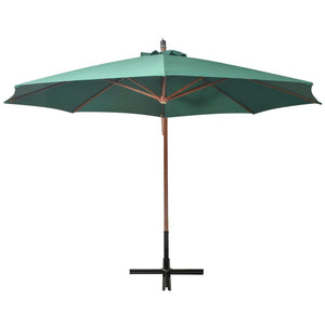 vidaXL Hanging Garden Parasol 350 cm Wooden Pole Green