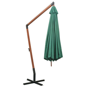 vidaXL Hanging Garden Parasol 350 cm Wooden Pole Green