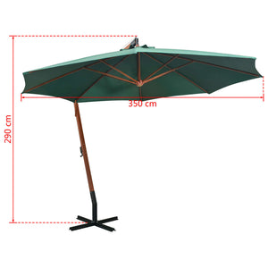 vidaXL Hanging Garden Parasol 350 cm Wooden Pole Green