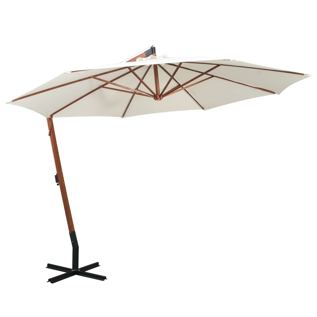 vidaXL Hanging Parasol 350 cm Wooden Pole White