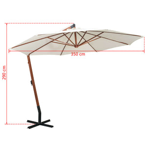 vidaXL Hanging Parasol 350 cm Wooden Pole White