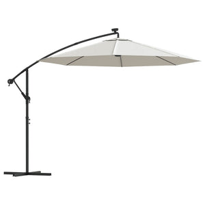 vidaXL Hanging Parasol with LED Lighting 300 cm Sand Metal Pole