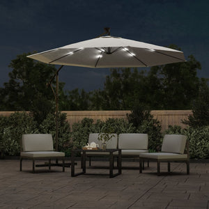 vidaXL Hanging Parasol with LED Lighting 300 cm Sand Metal Pole