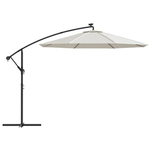 vidaXL Hanging Parasol with LED Lighting 300 cm Sand Metal Pole