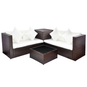 vidaXL 4 Piece Garden Lounge Set with Cushions Poly Rattan Brown