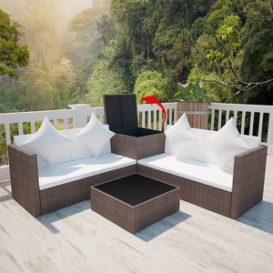 vidaXL 4 Piece Garden Lounge Set with Cushions Poly Rattan Brown