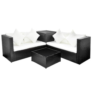 vidaXL 4 Piece Garden Lounge Set with Cushions Poly Rattan Black