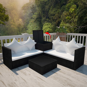 vidaXL 4 Piece Garden Lounge Set with Cushions Poly Rattan Black