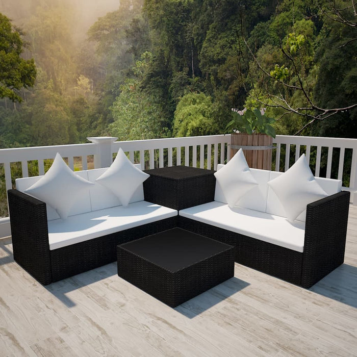 vidaXL 4 Piece Garden Lounge Set with Cushions Poly Rattan Black