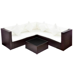 vidaXL 4 Piece Garden Lounge Set with Cushions Poly Rattan Brown