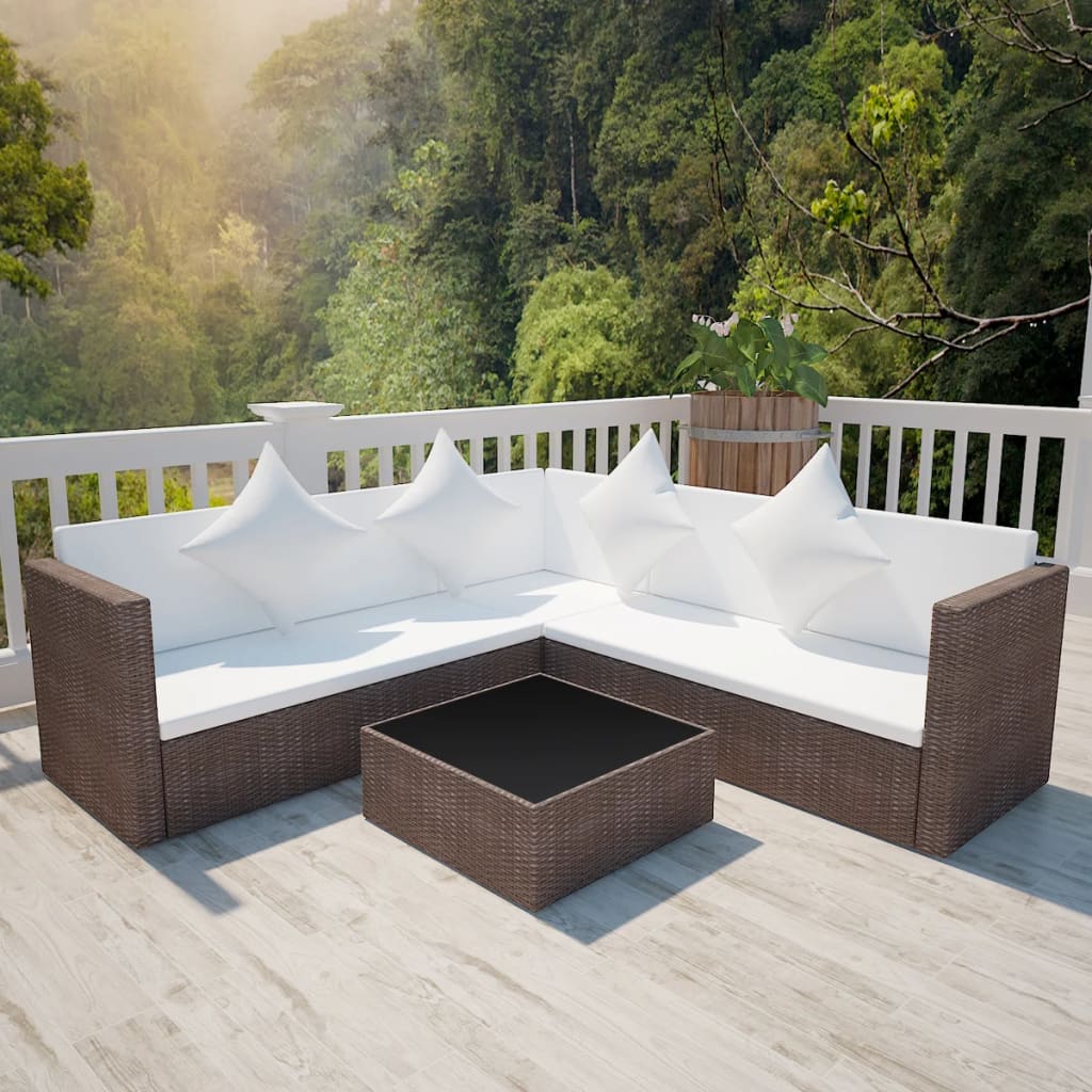 vidaXL 4 Piece Garden Lounge Set with Cushions Poly Rattan Brown