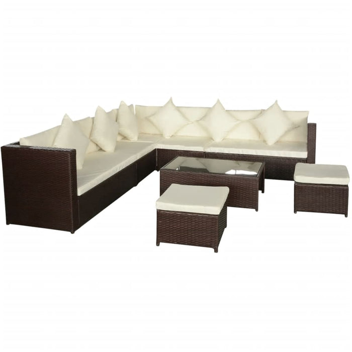 vidaXL 8 Piece Garden Lounge Set with Cushions Poly Rattan Brown