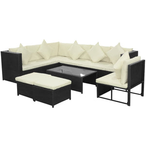 vidaXL 8 Piece Garden Lounge Set with Cushions Poly Rattan Black