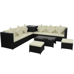 vidaXL 8 Piece Garden Lounge Set with Cushions Poly Rattan Black