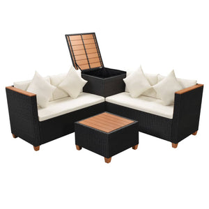 vidaXL 4 Piece Garden Lounge Set with Cushions Poly Rattan Black