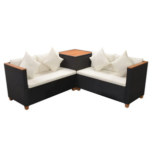 vidaXL 4 Piece Garden Lounge Set with Cushions Poly Rattan Black